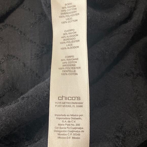 Chicos 0 Button Front Top Womens S Black Embroidery Lace Sheer Lightweight Hi Lo - Picture 9 of 11